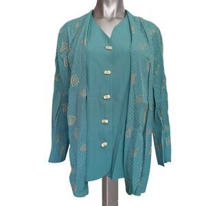R&M Richards Karen Kwong Women's 16 Blue Gold OnePiece Button Down Shirt